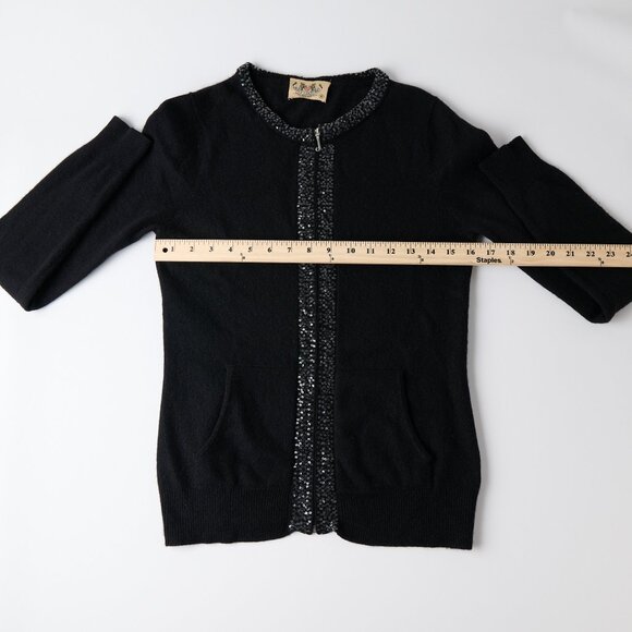 Vtg Y2K 2005 Juicy Couture Cashmere Zip Cardigan M Black Sequin Heiress Knit - Picture 3 of 9